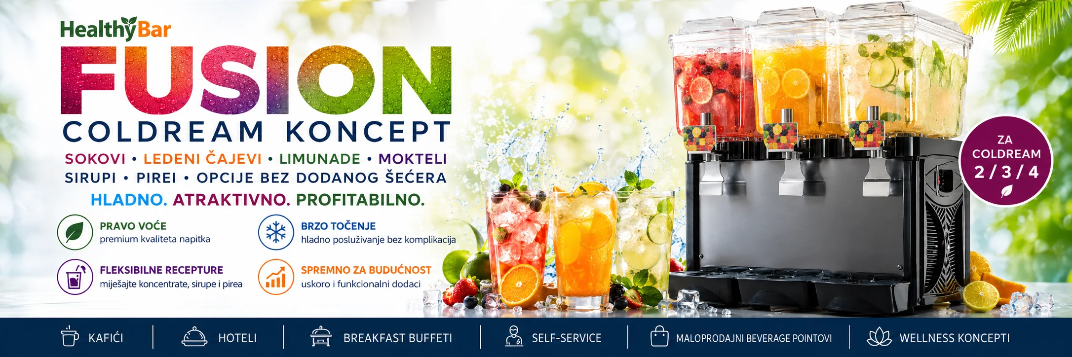 HealthyBar FUSION koncept hladnih napitaka za dispenzere sokova, ledene čajeve, limunade i moktaile na LIFEENERGY