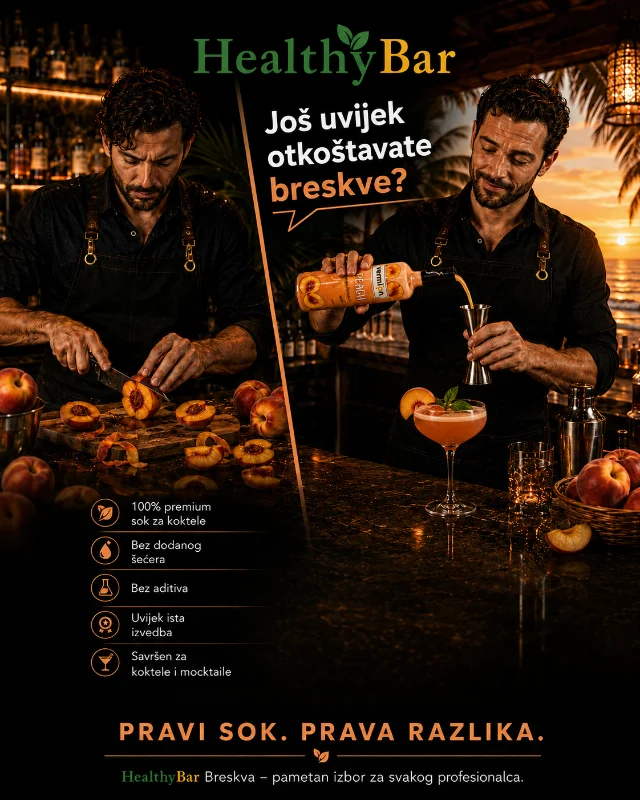 HealthyBar Breskva premium sok za Bellini, peach spritz, koktele i mocktaile