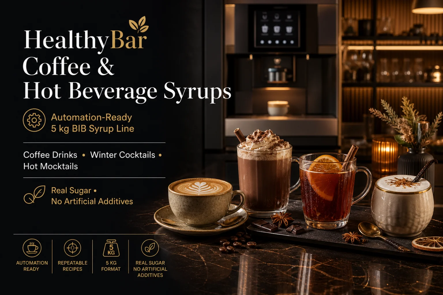 HealthyBar sirupi za kavu i tople napitke za HORECA coffee barove, zimske koktele i automatizirane recepture toplih napitaka