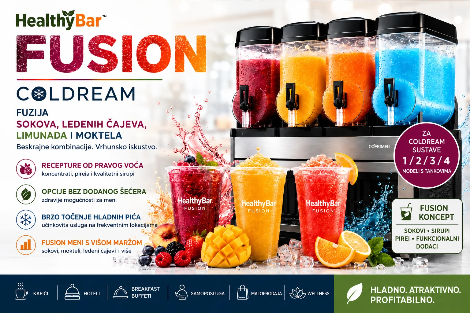 HealthyBar FUSION Coldream dispenzer za sokove, ledene čajeve, limunade i moktaile na LifeEnergy
