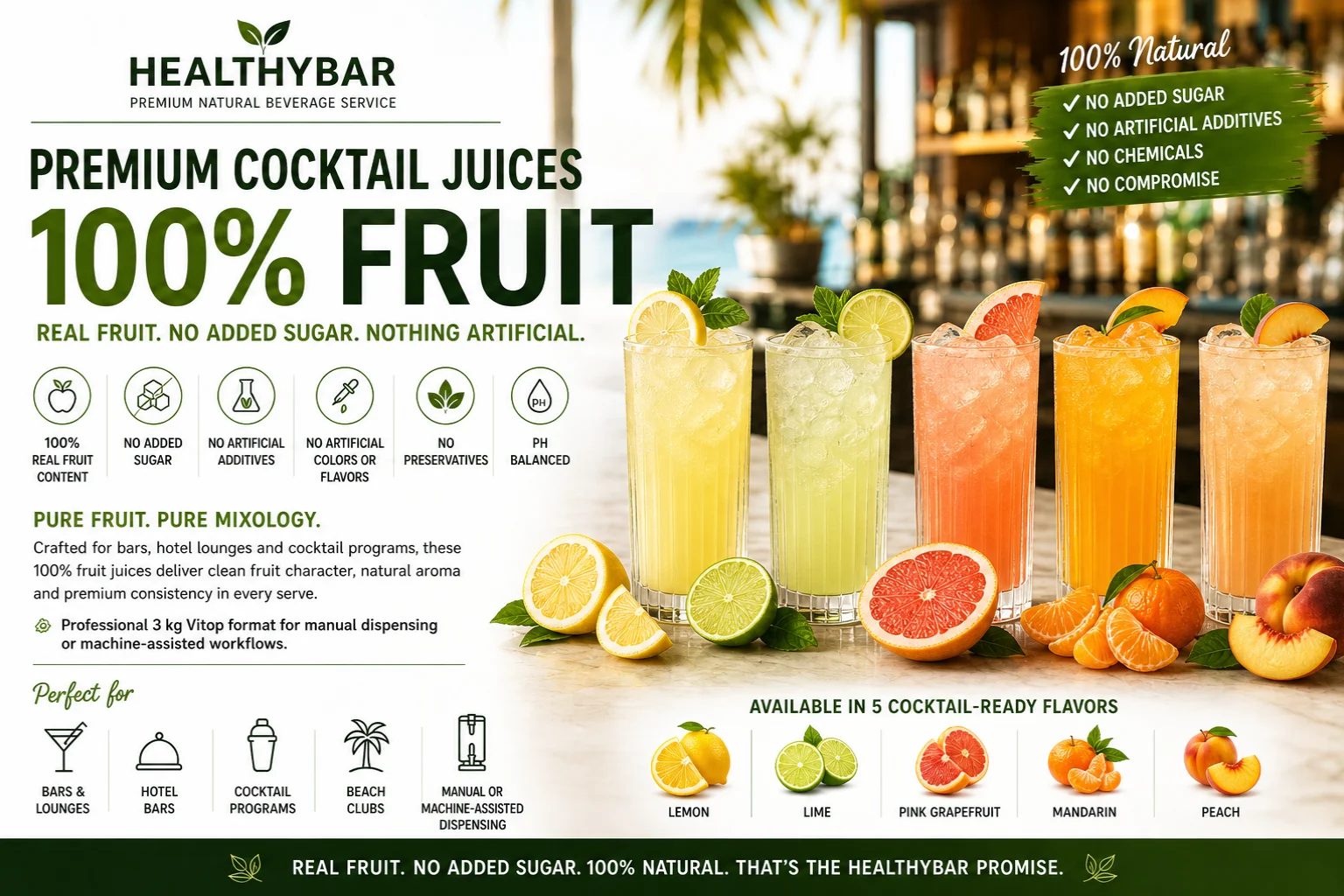 HealthyBar premium 100% voćni sokovi za koktele i mocktaile u profesionalnom 3 kg Vitop formatu
