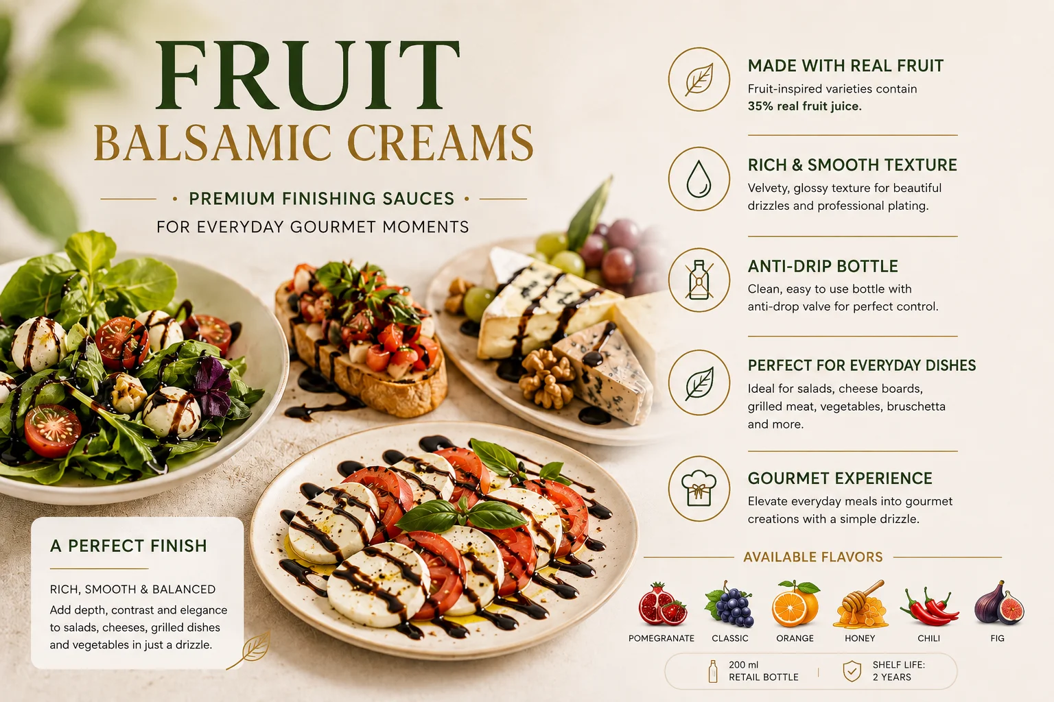 HealthyChef voćne balsamico kreme 200 ml za salate, plate sa sirevima, grill jela i elegantno kućno serviranje