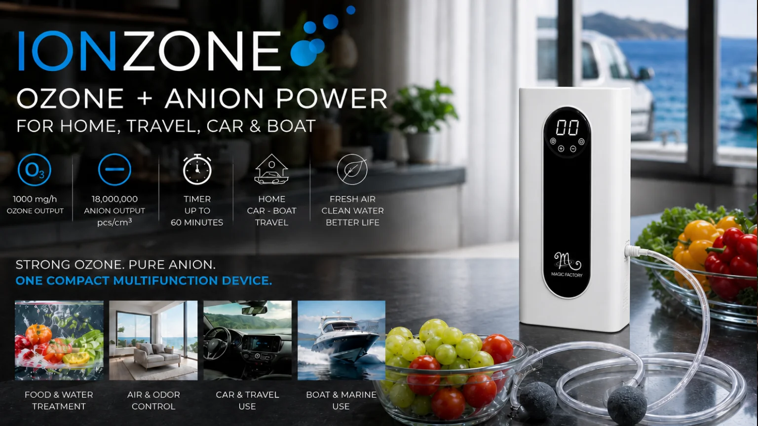 IonZone ozonator i anionski generator za dom, putovanja, auto i brod
